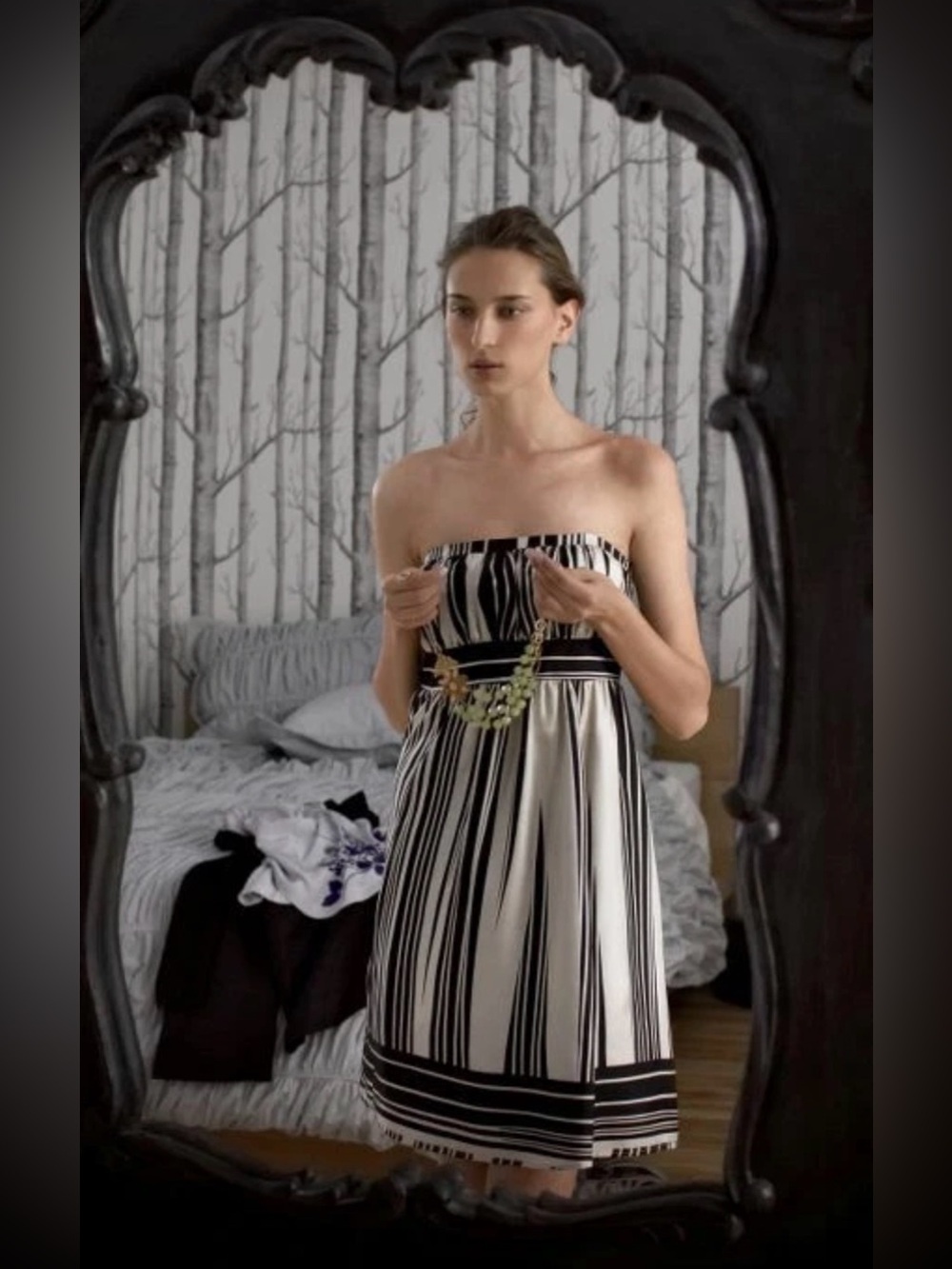 $198 Anthropologie "Bared Branches Dress", Corey Lynn Calter Striped Silk 0